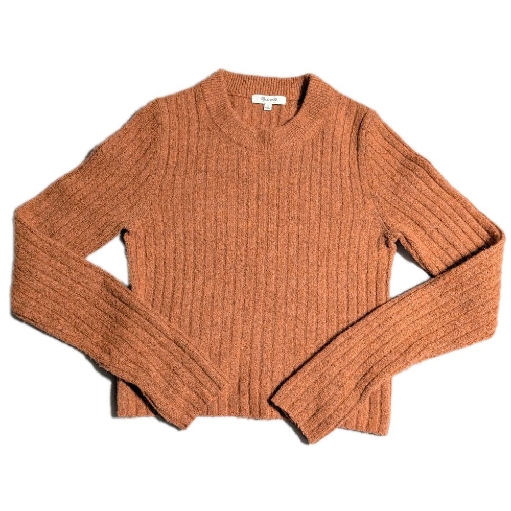 Madewell Wool‎ Blend Rib Knit Cropped Sweater Women's S Rust Orange Crewneck